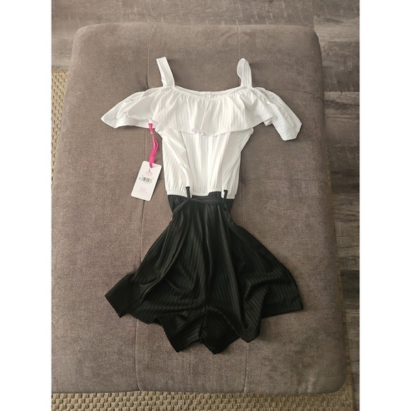 NWT Justice Girls Cold Shoulder Ruffle Rompers - Boho Tribal Print & Classic B/W - Picture 3 of 12